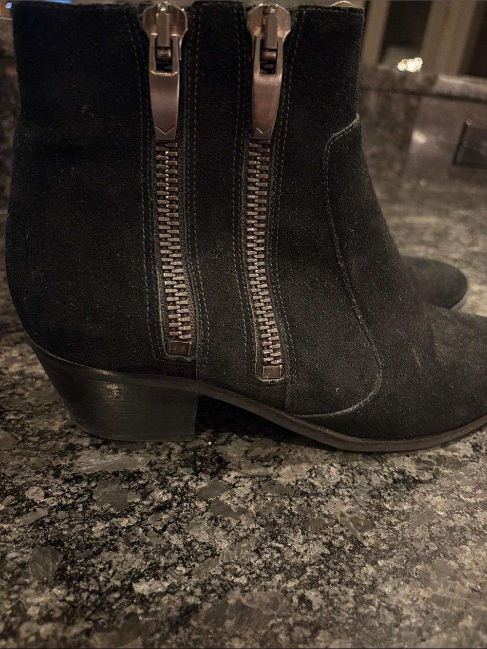 Via Spiga Black Suede Double-Zip Ankle Booties